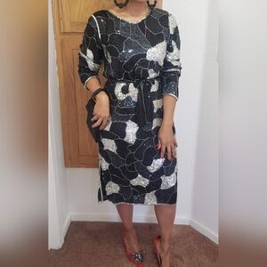 Elegant Black and Silver Sequin Dress